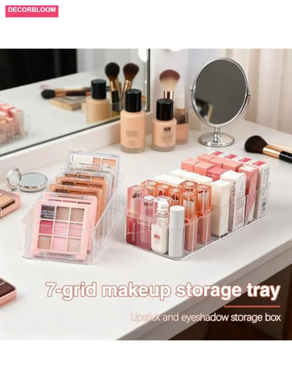 Clear Acrylic 7-Section Cosmetic Display Case Makeup Organizer Storage